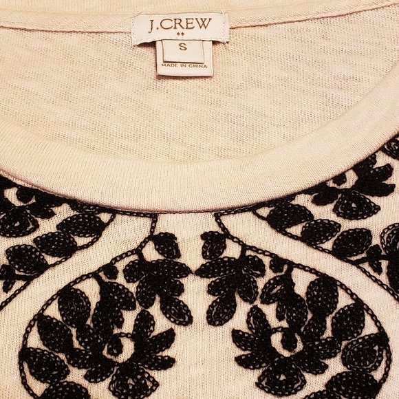 J.Crew Cream w/black embroidery Long sleeve Top. S - Picture 4 of 5